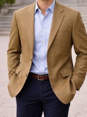 Chaps‎ Mens Tan Houndstooth Sport Coat Blazer Size 44R Vintage